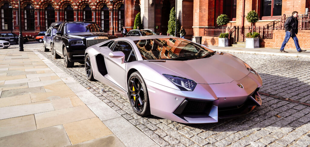 Luxury Car is Parked in the street.