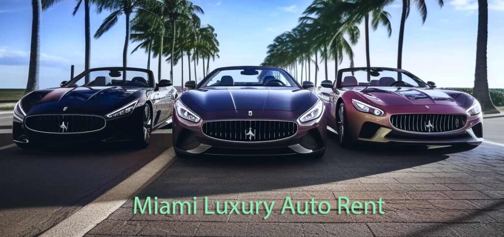Miami luxury car rental cars park at Miami Beach